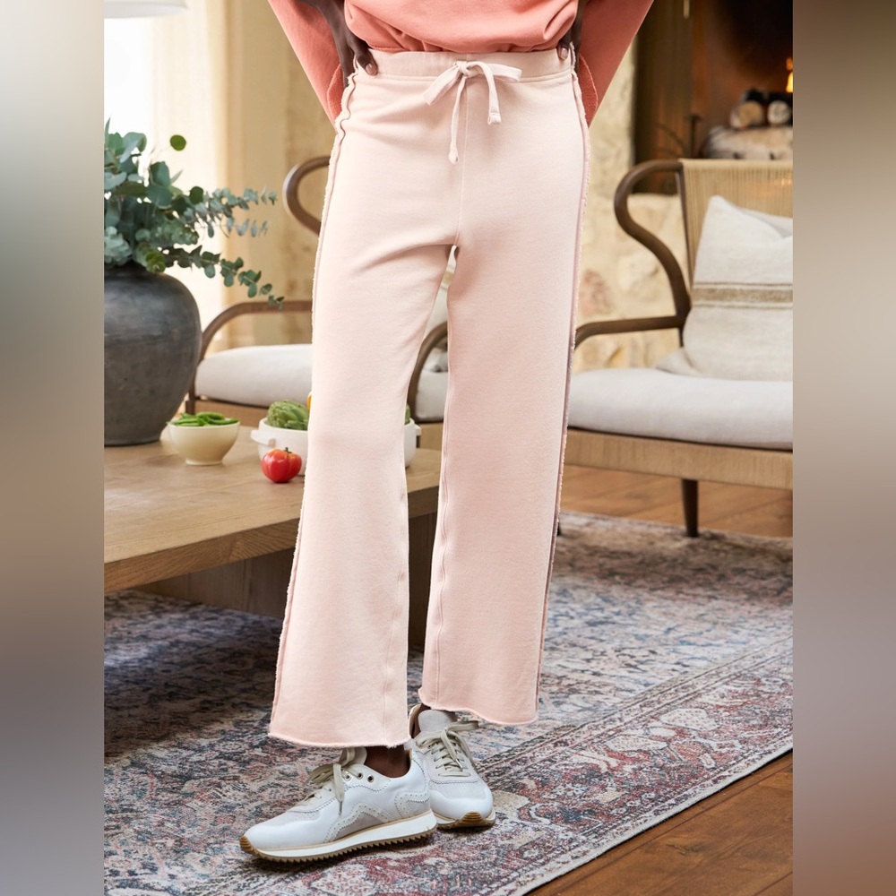 Frank & Eileen Bella Italian Wide Leg Sweatpants XS Pink Cropped Patch Pockets